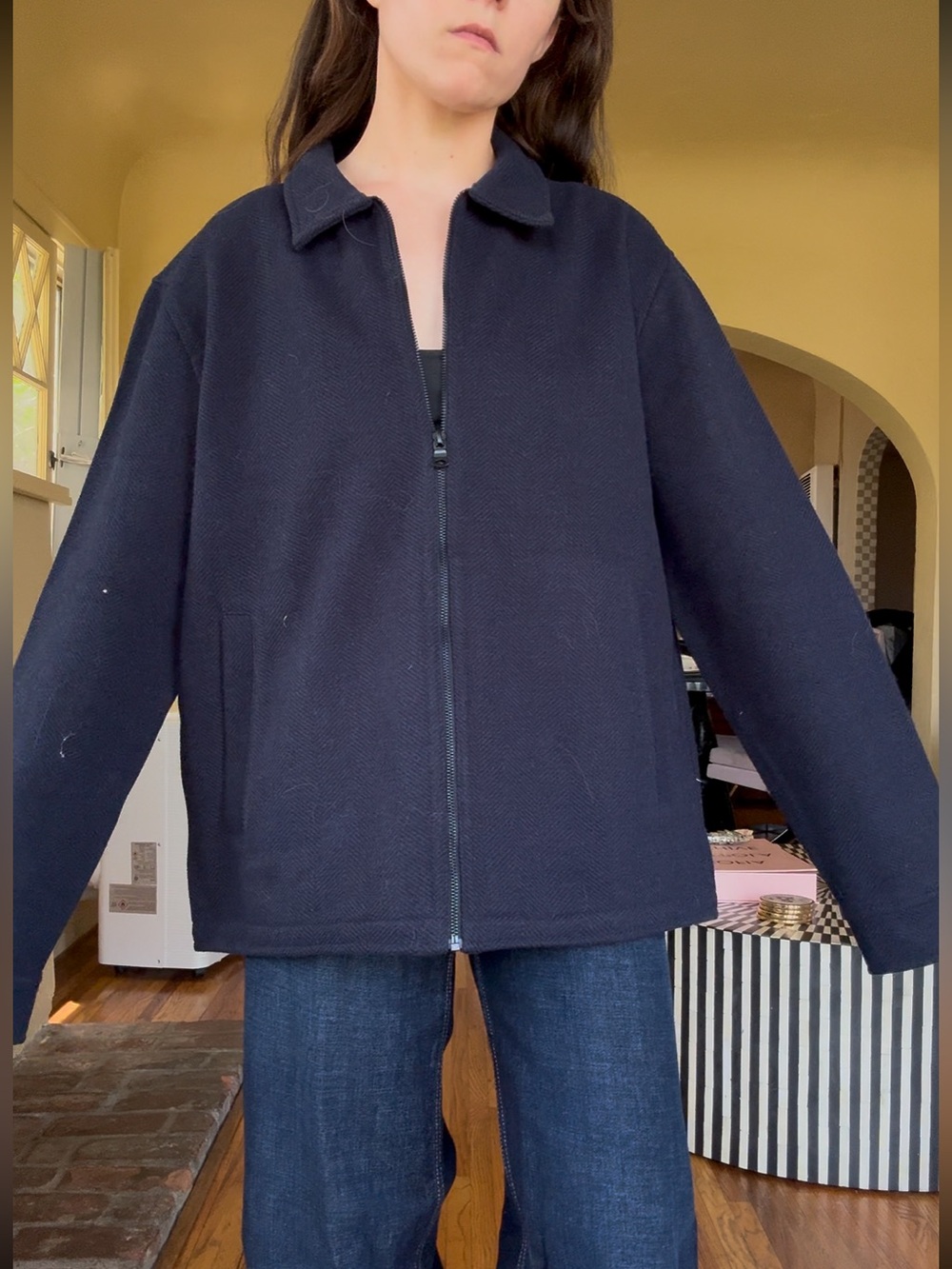 Men's Navy Zip-Front Sweater Jacket